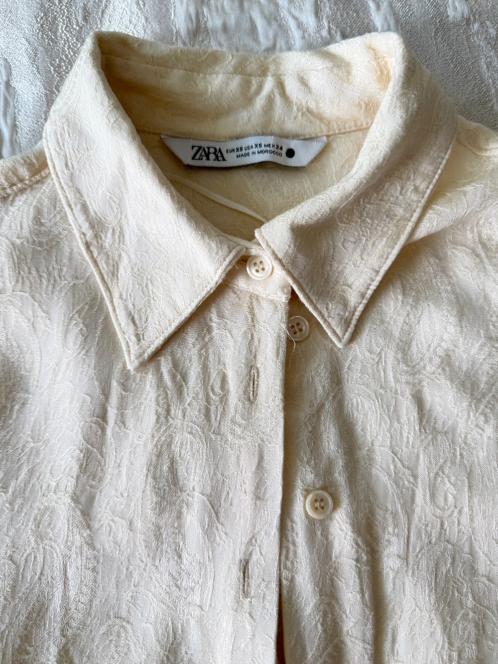 ZARA Cream Textured Button-Down Shirt
